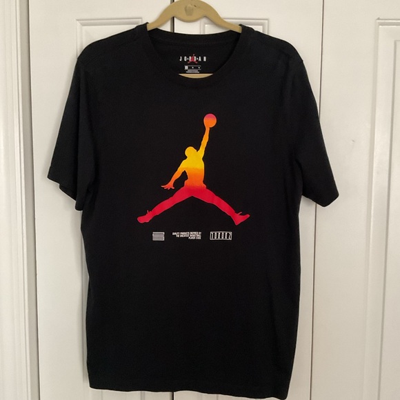 Jordan Black Tee with Red and Orange Jumpman